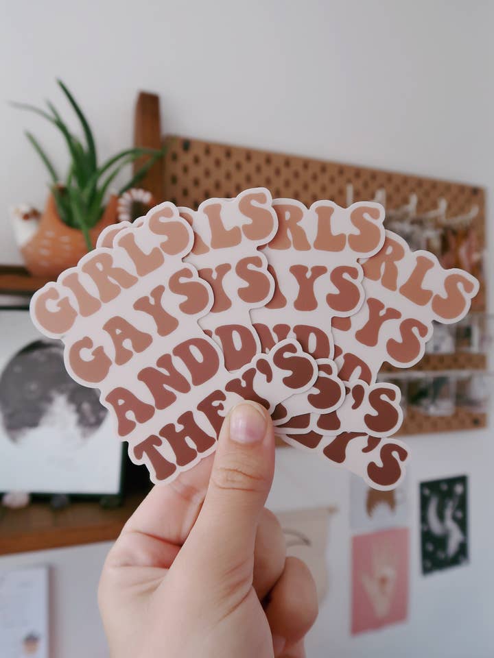 Girls, Gays, and They's Vinyl Pride Sticker for wholesale by True Alignment