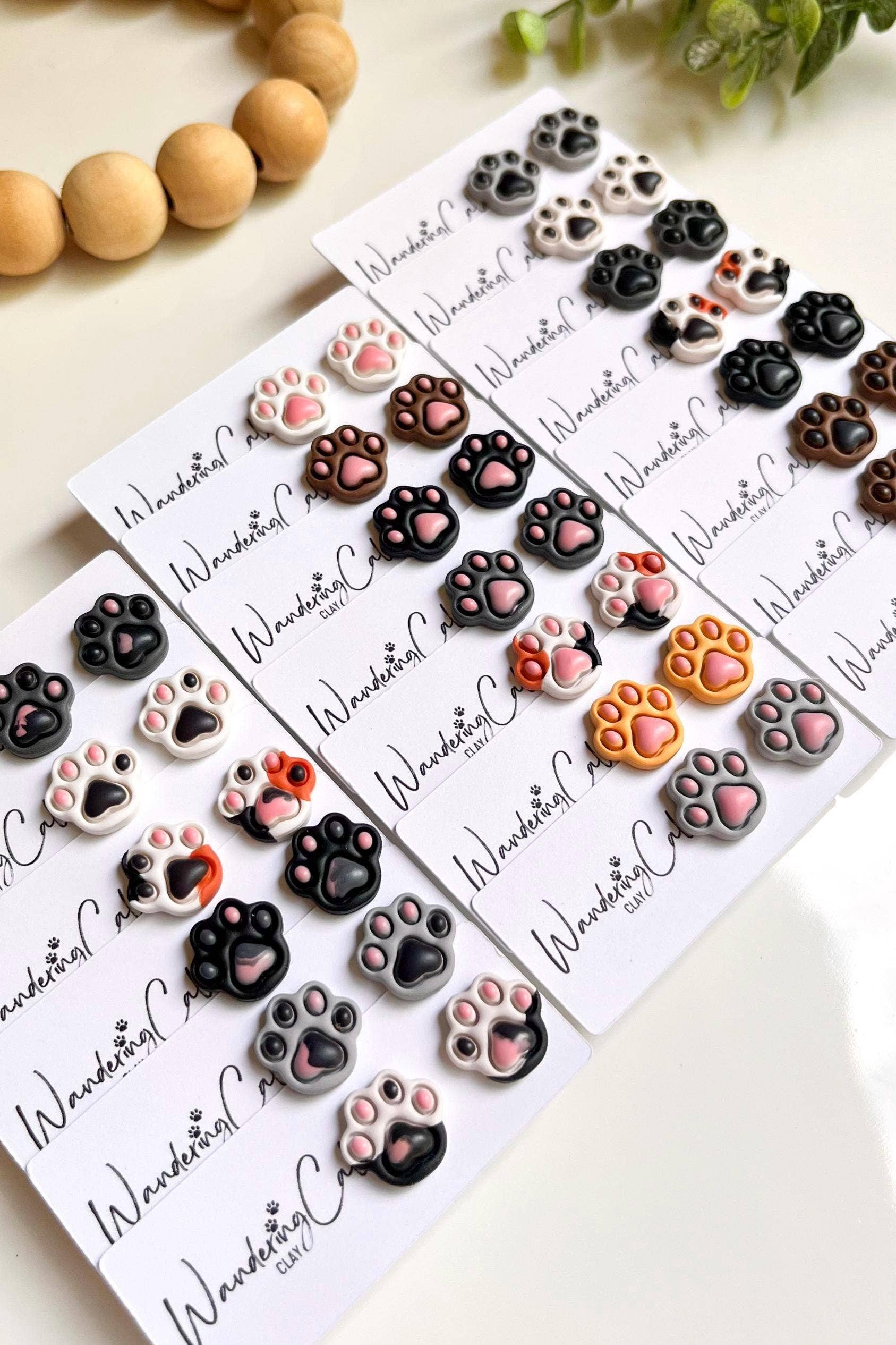 WanderingCalicoClay - Wholesale Stud/Post Earrings - Cat Paw Print Clay Stud Earrings for Cat Lovers1