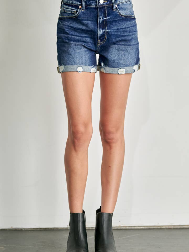 PLUS SIZE - HIGH RISE DOUBLE CUFFED SHORTS for wholesale by ARTEMIS VINTAGE