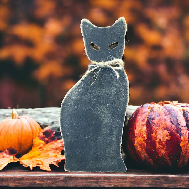 Primitive Wood Black Cat Sitter for wholesale by Inkwood Crafters