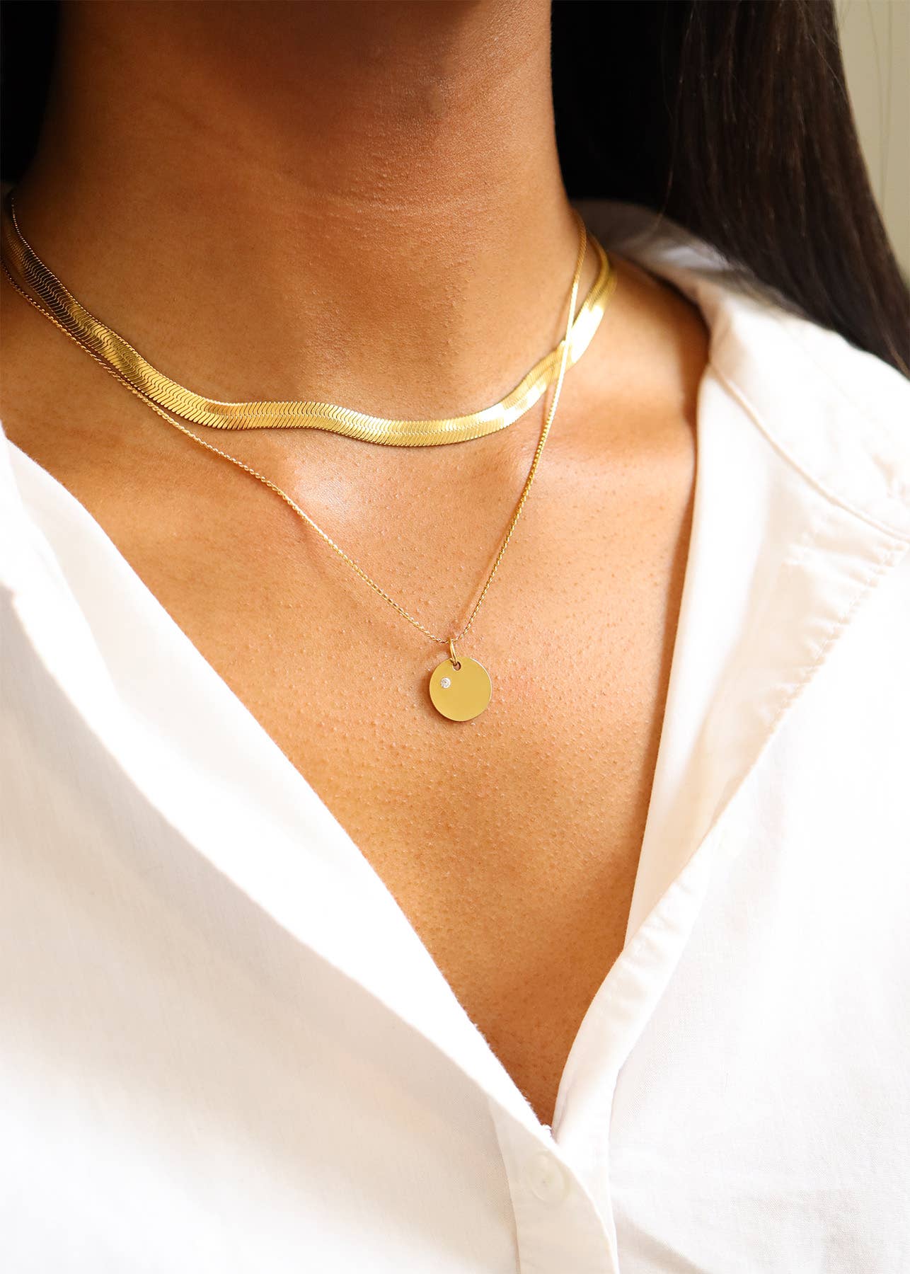 WJW - Vendita all'ingrosso Ciondolo/pendente - Charm rotondo da incidere con pietra di nascita, acciaio inox PVD oro 18K23