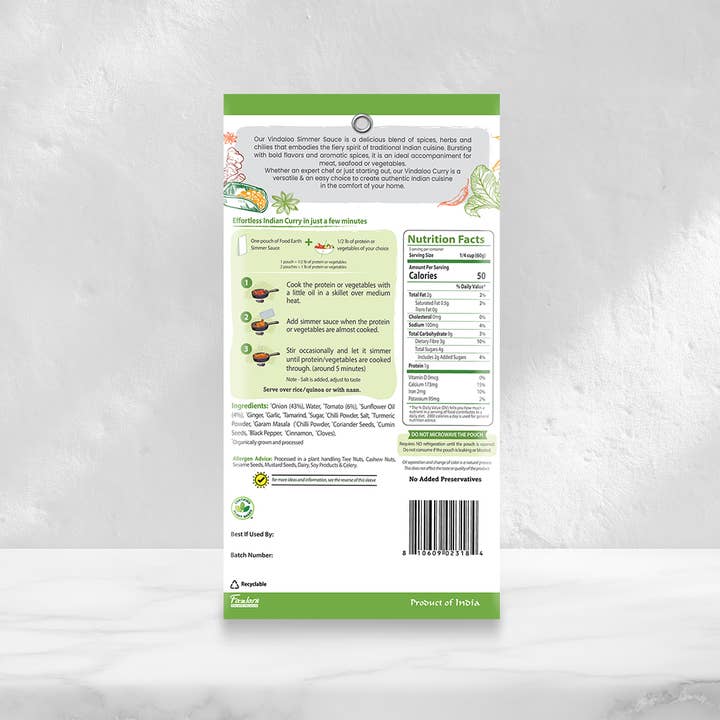 Food Earth - Wholesale Shelf Stable Prepared Meal - Food Earth - Organic Vindaloo Curry