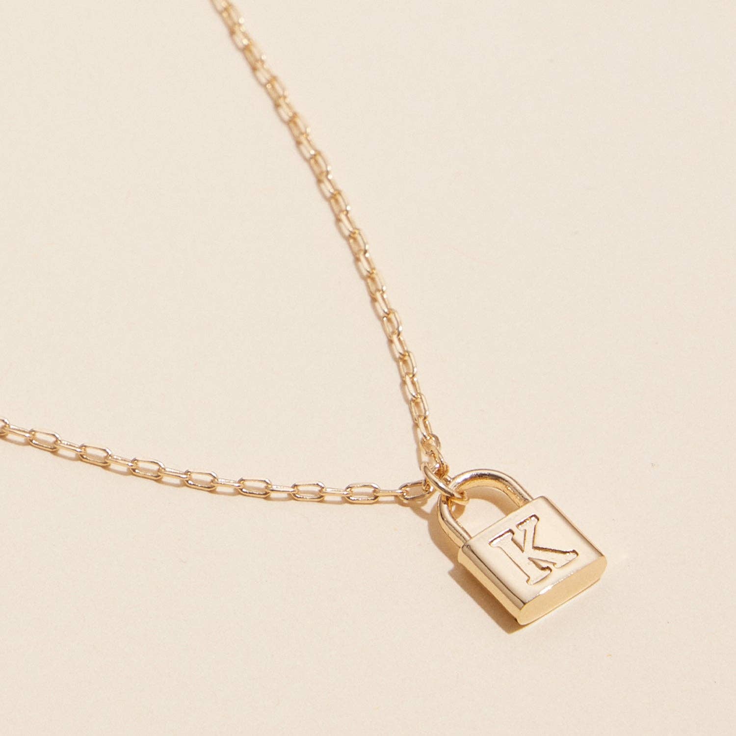 Frem - Wholesale Pendant/Charm Necklace - 16 Assorted Golden Initial Lock Pendant Necklace6