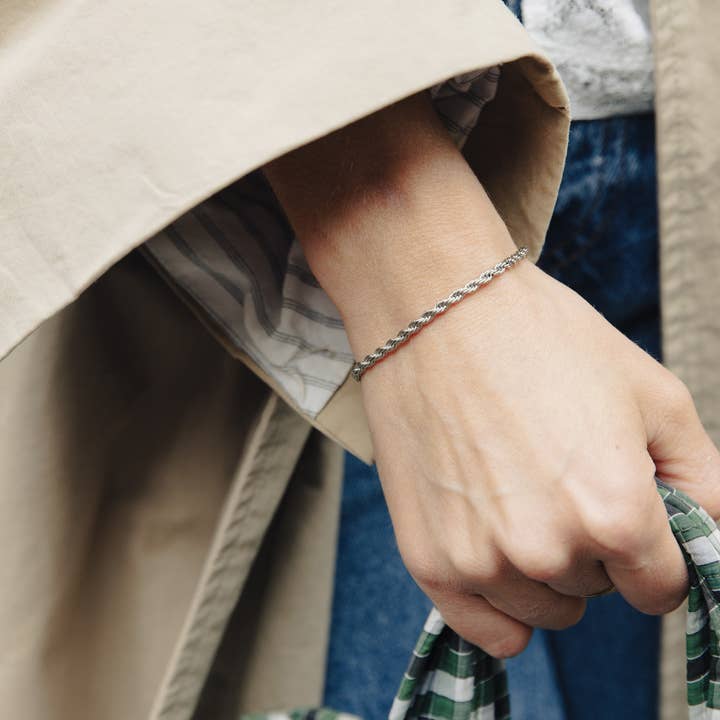 Nordic Muse - Wholesale Link & Chain Bracelet - Silver 3mm Rope Twist Bracelet, Waterproof
