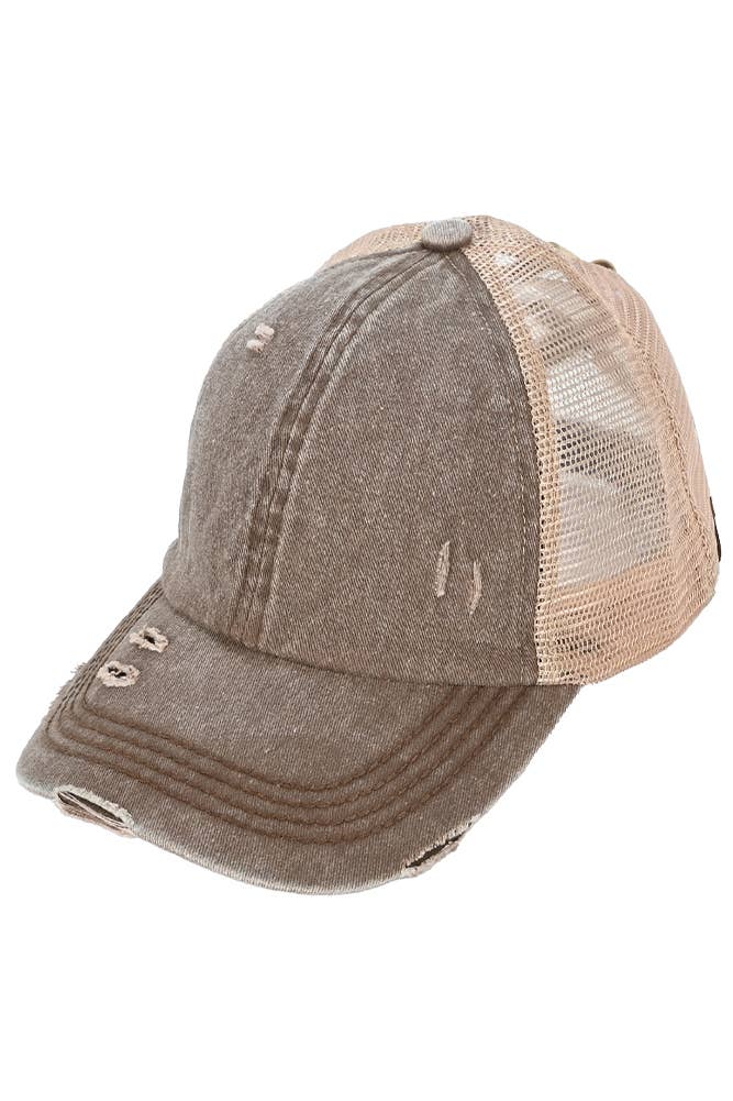 Hana - Wholesale Ponytail Cap - Women's - C.C Washed Denim with Crossed Elastic Band Mesh Pony Cap26