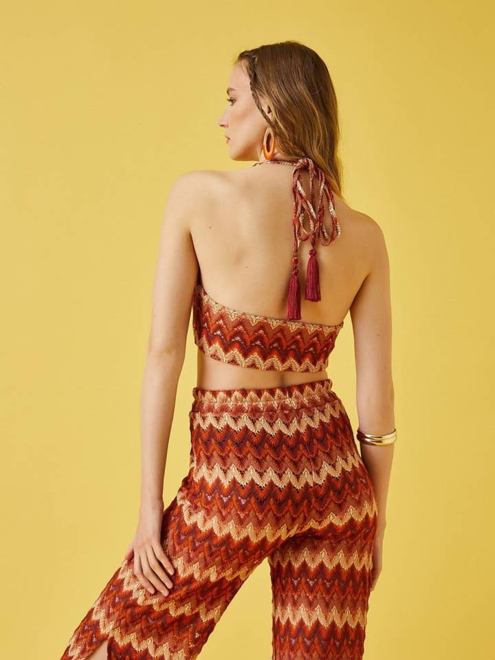 Crochet Halter Cami Top in Brown for wholesale by Usolo Outfitters