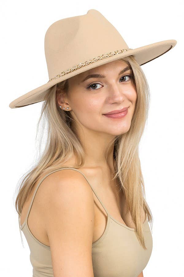 Cap Zone - Vente Chapeau en feutre – unisexe - Chapeau de rancher à large bord à chaîne dorée en faux daim7