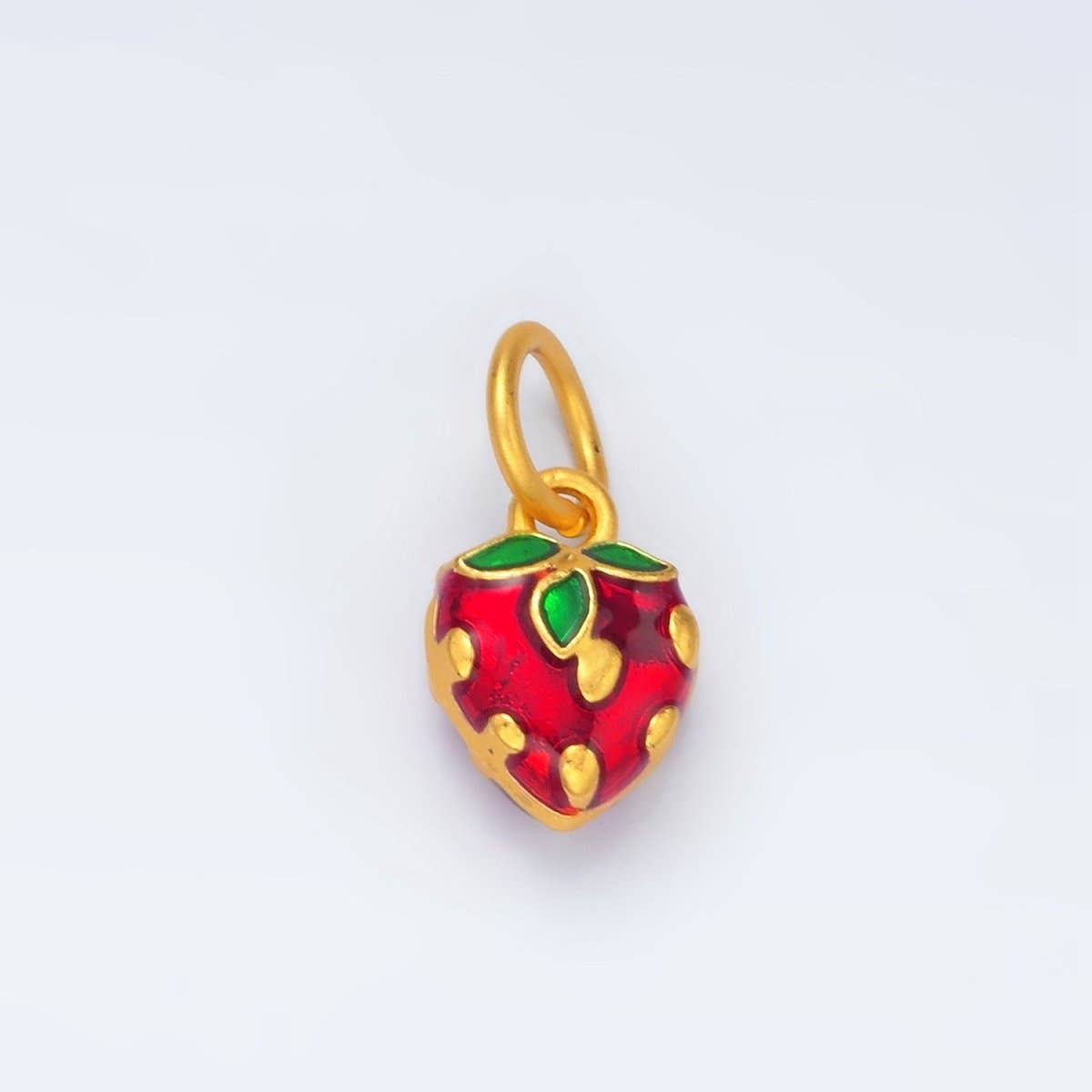 Aim Eternal - Wholesale Individual Charm/Pendant - 24K Gold Filled Mini Red Strawberry Fruit Enamel Charm | M2230