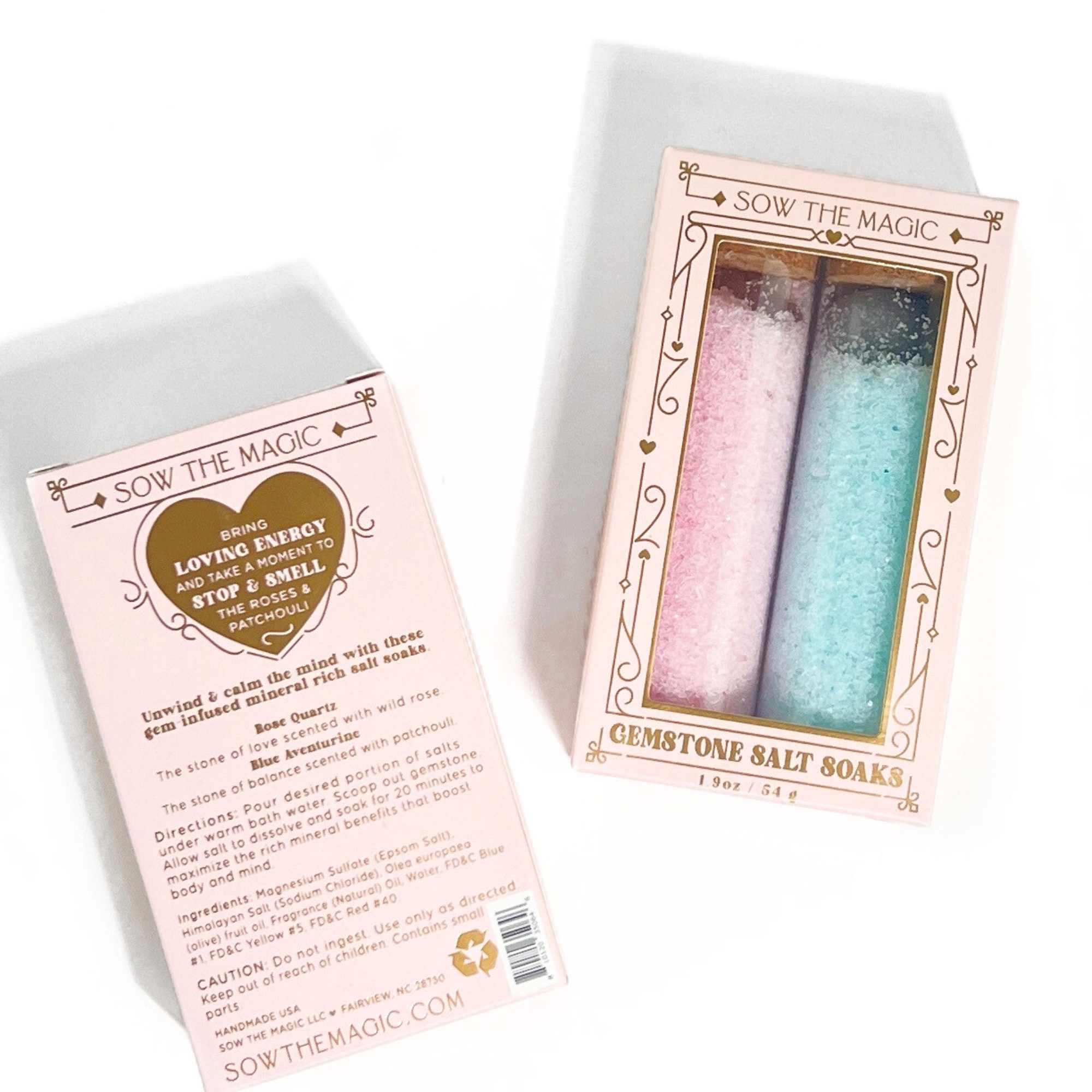 Sow the Magic - Wholesale Bath Salts - Gem Infused Salt Soak Duo with Rose Quartz + Blue Aventurine6