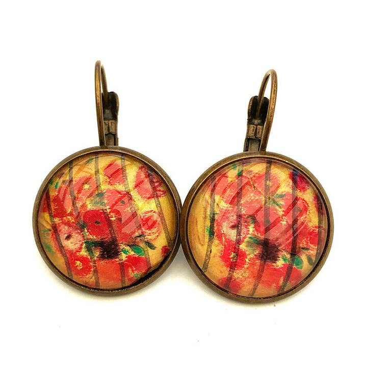 2005 United States Flowers Stempel — Briefmarke Schmuck — Briefmarken-Ohrringe — französische Ohrclips in antikem Bronze-Finish für den Großhandel von Postage Stamp Jewelry