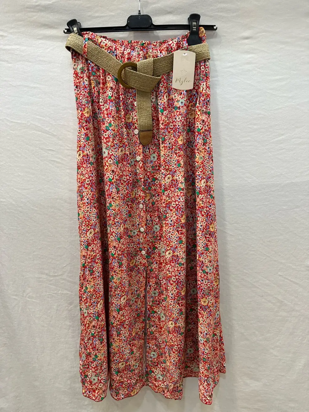 Mimi & Gogo - Wholesale Skirt - Women's - Floral Buttoned Long Skirt with Belt @3995_JuBoutCeinture14