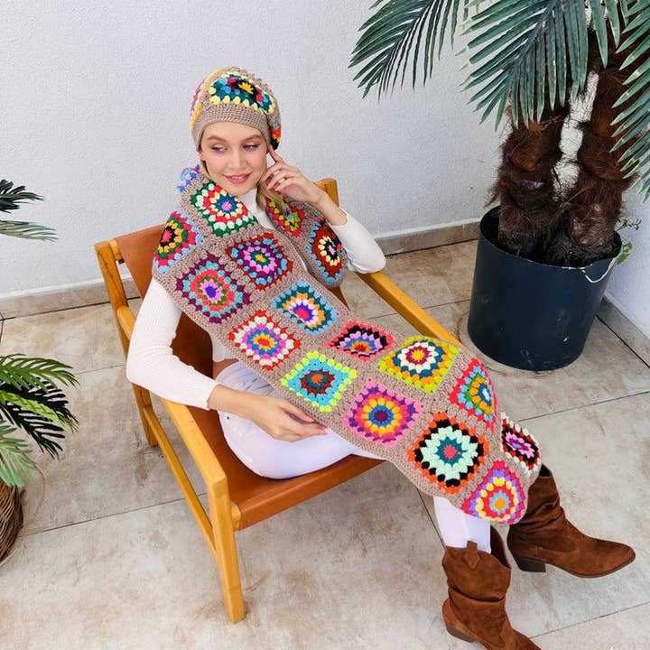 chandakashop - Wholesale Beanie - Women's - Beige Hand-Knit Beanie & Scarf9