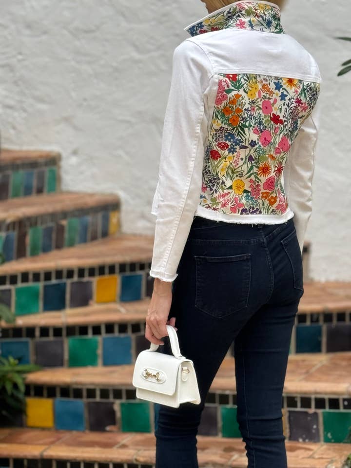 Stacy Bradley Design - Wholesale Denim Jacket - Women's - The White Denim Jacket / Field of Flowers4
