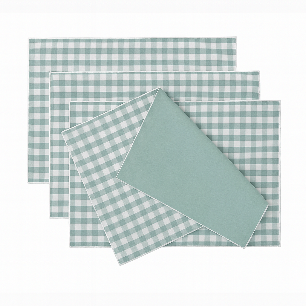 Fennco Styles – wholesale Placemat – Sage & White Plaid  Reversible Placemat - 14"x20"  1