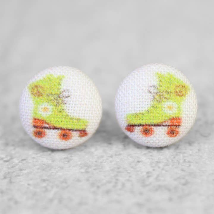 Rachel O's - Wholesale Stud/Post Earrings - Retro Roller Skates Fabric Button Earrings0