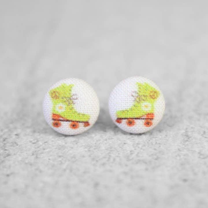 Rachel O's - Wholesale Stud/Post Earrings - Retro Roller Skates Fabric Button Earrings
