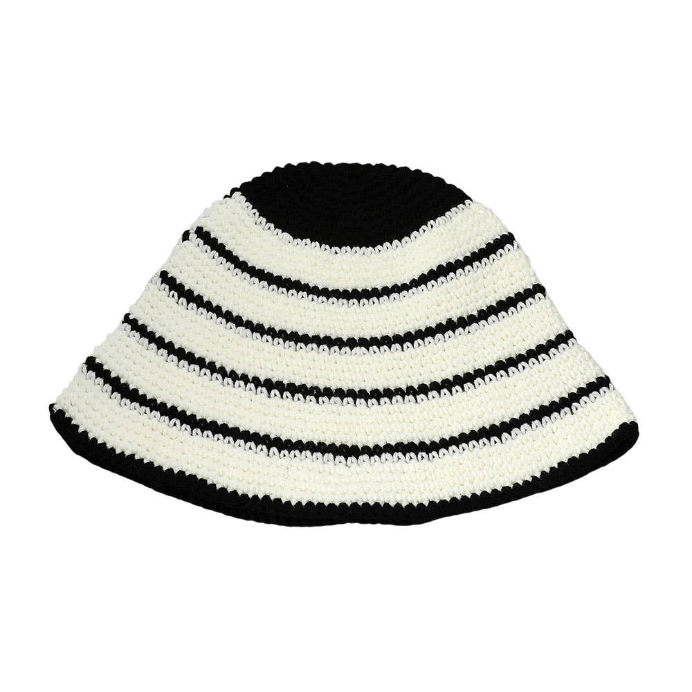 Sensibling Corp. - Wholesale Bucket Hat - Women's - Wire Inserted Rim Crochet Knit Striped Pattern Bucket Hat2