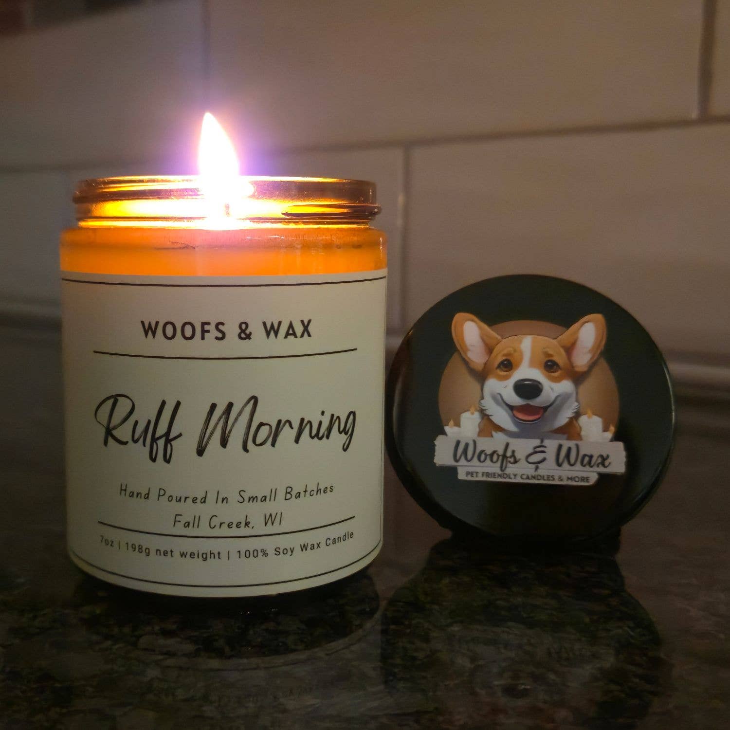Woofs & Wax - Wholesale Jar/Filled Candle - Ruff Morning Candle - 7oz 100% Soy - Pet Safe1