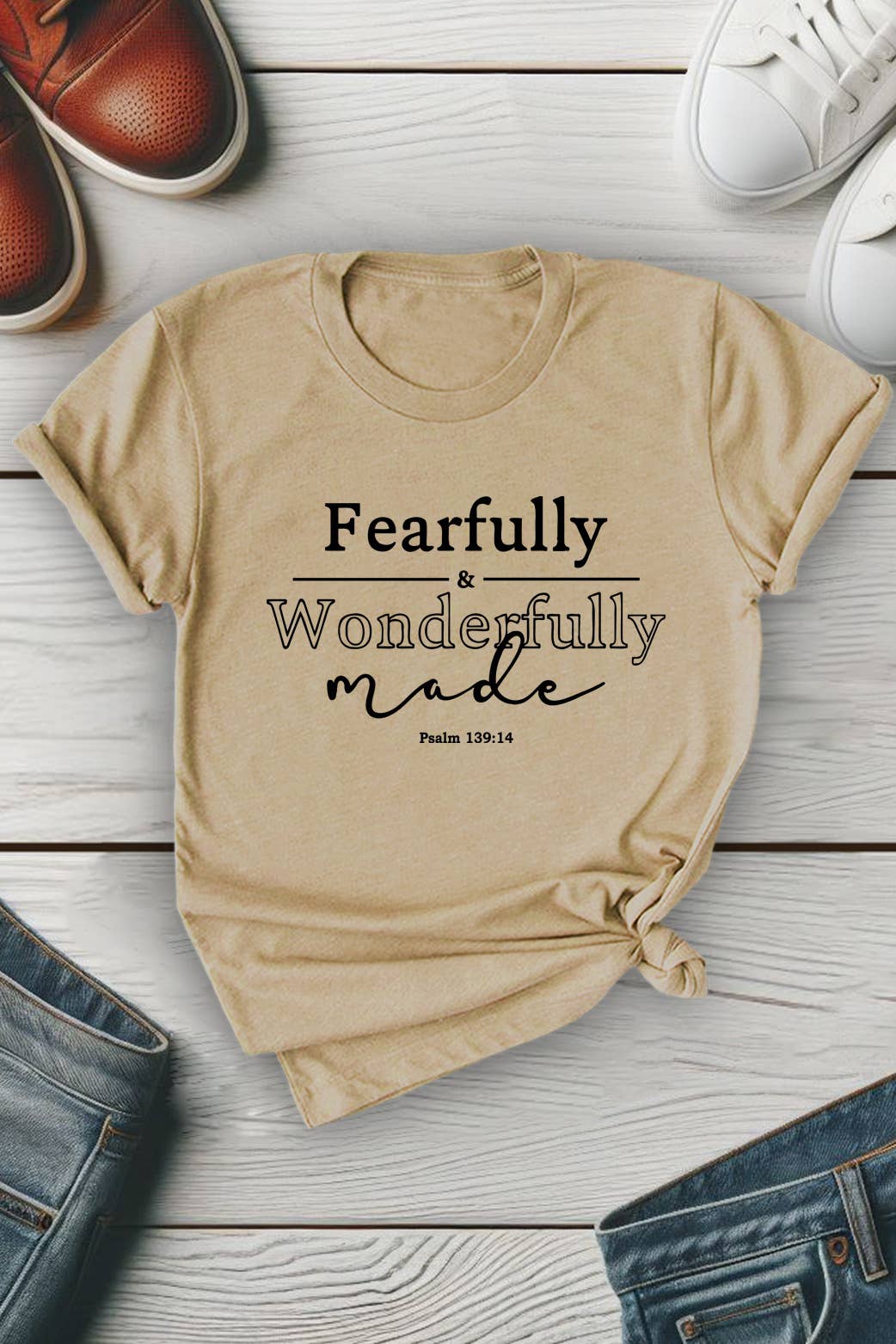 Top Avenue - Wholesale T-Shirt (Graphic) - Unisex - Fearfully and Wonderfully Unisex Round Neck Tee4