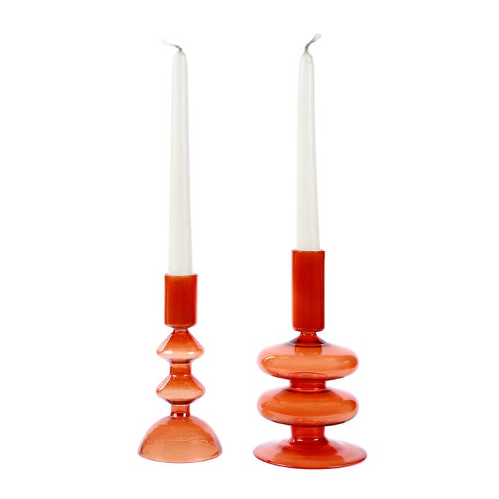 Casa Amarosa - Vente Bougeoirs - Bougeoir en verre ondulé rétro, 7 x 3,5 pouces_Rust Orange5