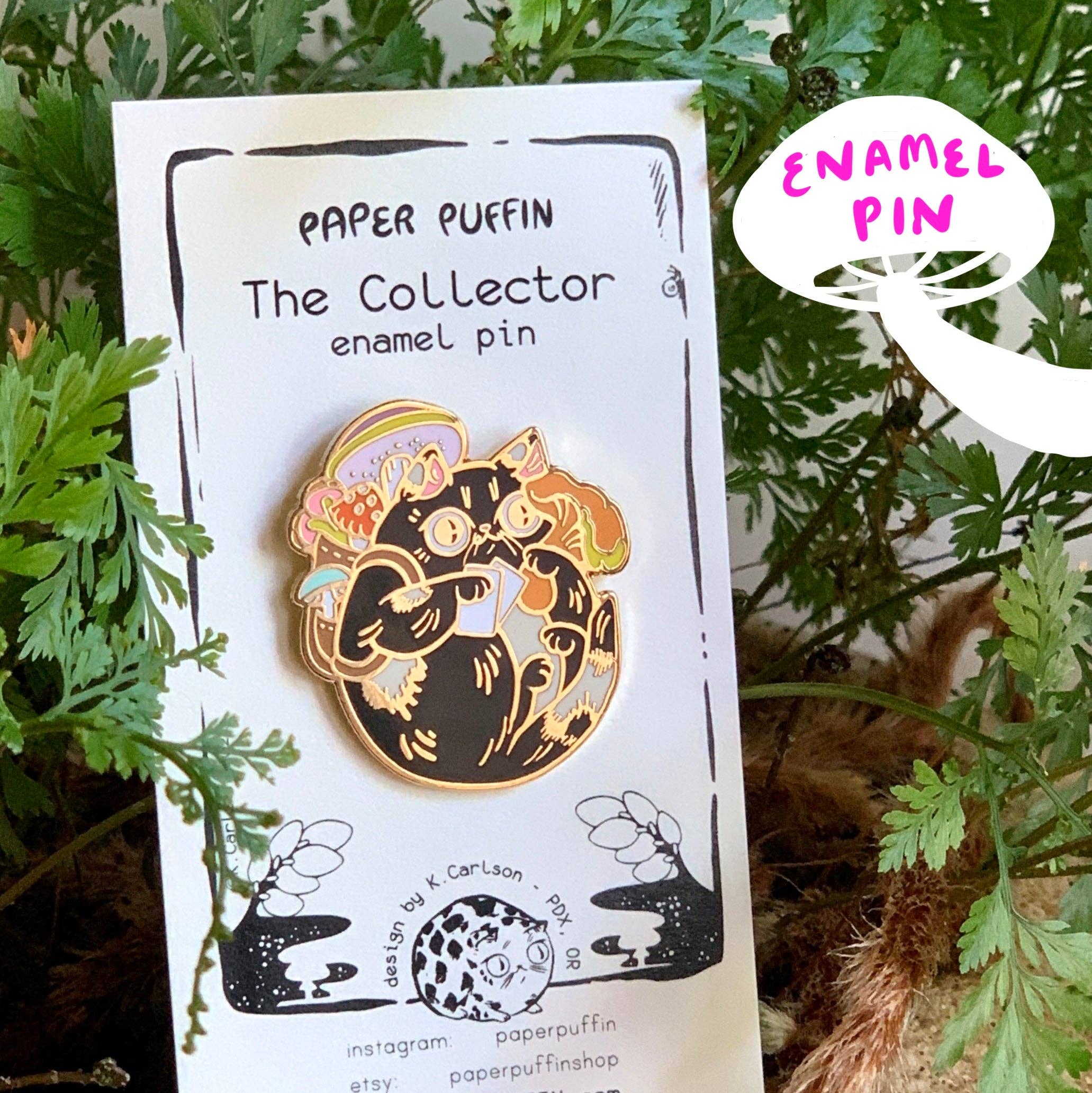 Paper Puffin – Alfinete/botão de lapela por atacado – O Alfinete de Esmalte de Gato Cogumelo Colecionador1