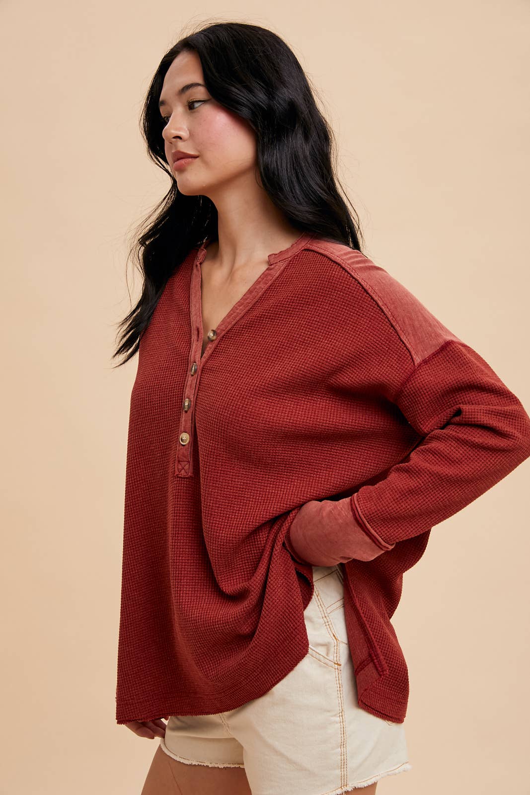 In Loom - Wholesale Knit Top - Women's - GARMENT WASHED THERMAL HENLEY7