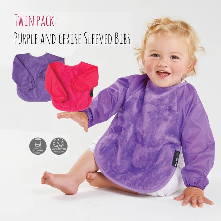 Cerise Purple Mum 2 Mum Long Sleeved Wonder Bib Twin-pack in Cerise/Purple for wholesale on Faire