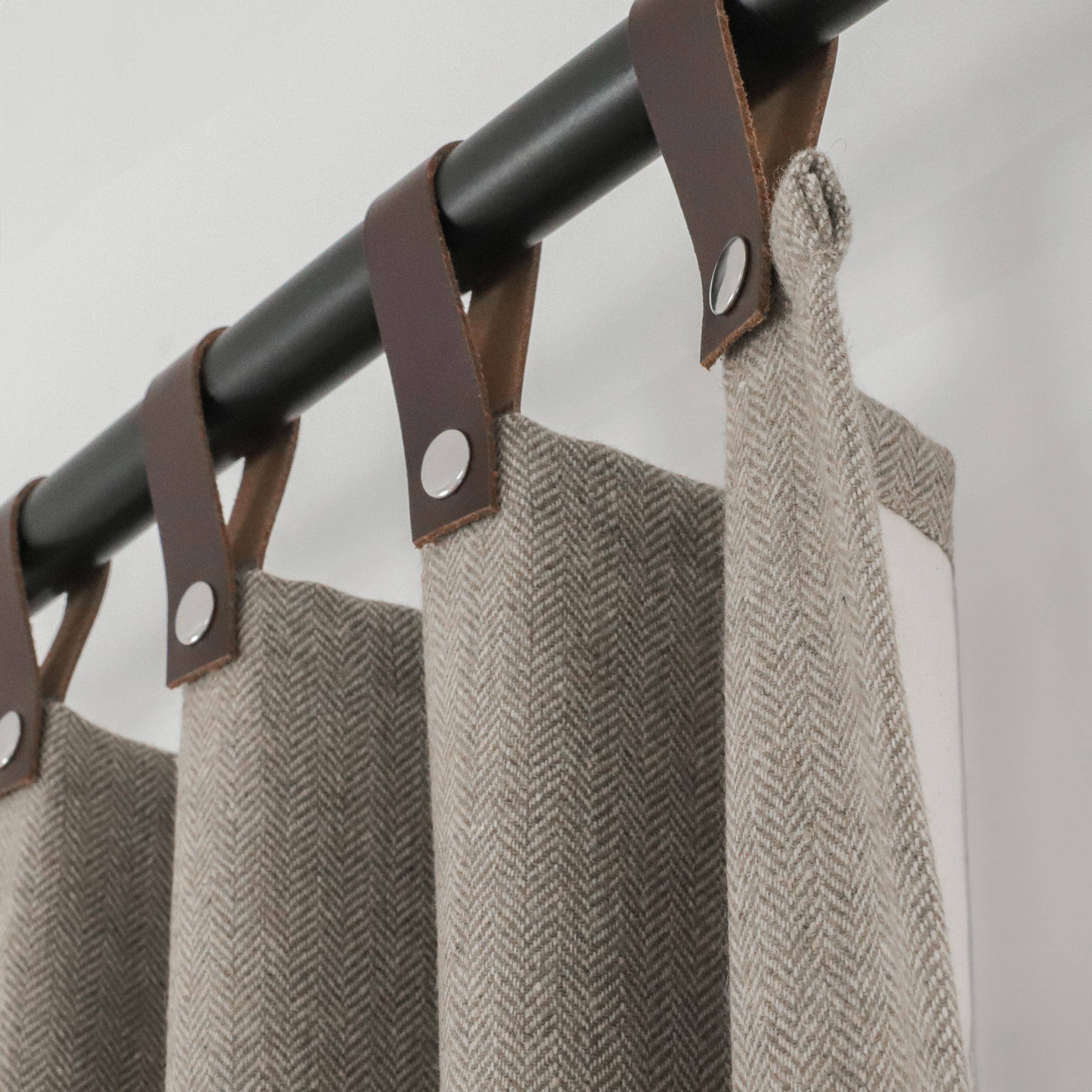 Amore Beauté - Wholesale Curtain - Taupe Chevron Wool Curtains With Leather Tabs5