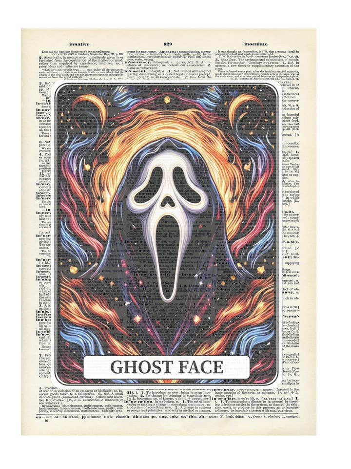Scream, Ghost face, Halloween, Vintage, Dictionary Prints for wholesale by Crazilyhumbledesigns