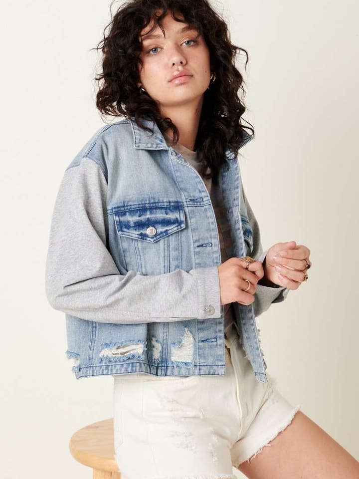FRENCH TERRY SLEEVE DENIM JACKET for wholesale by mittoshop