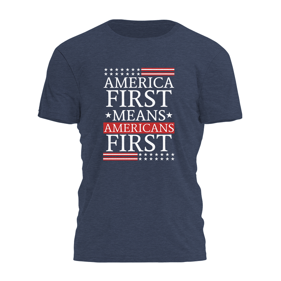 Heather Navy America First Means Americans First Tee - 3323 for wholesale on Faire0