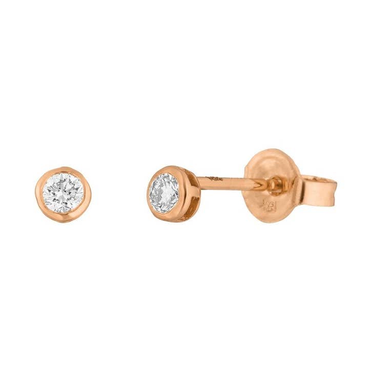 Boucles d’oreilles « My First Diamond » en or rose 18 carats pour la vente par Leaf Jewelry