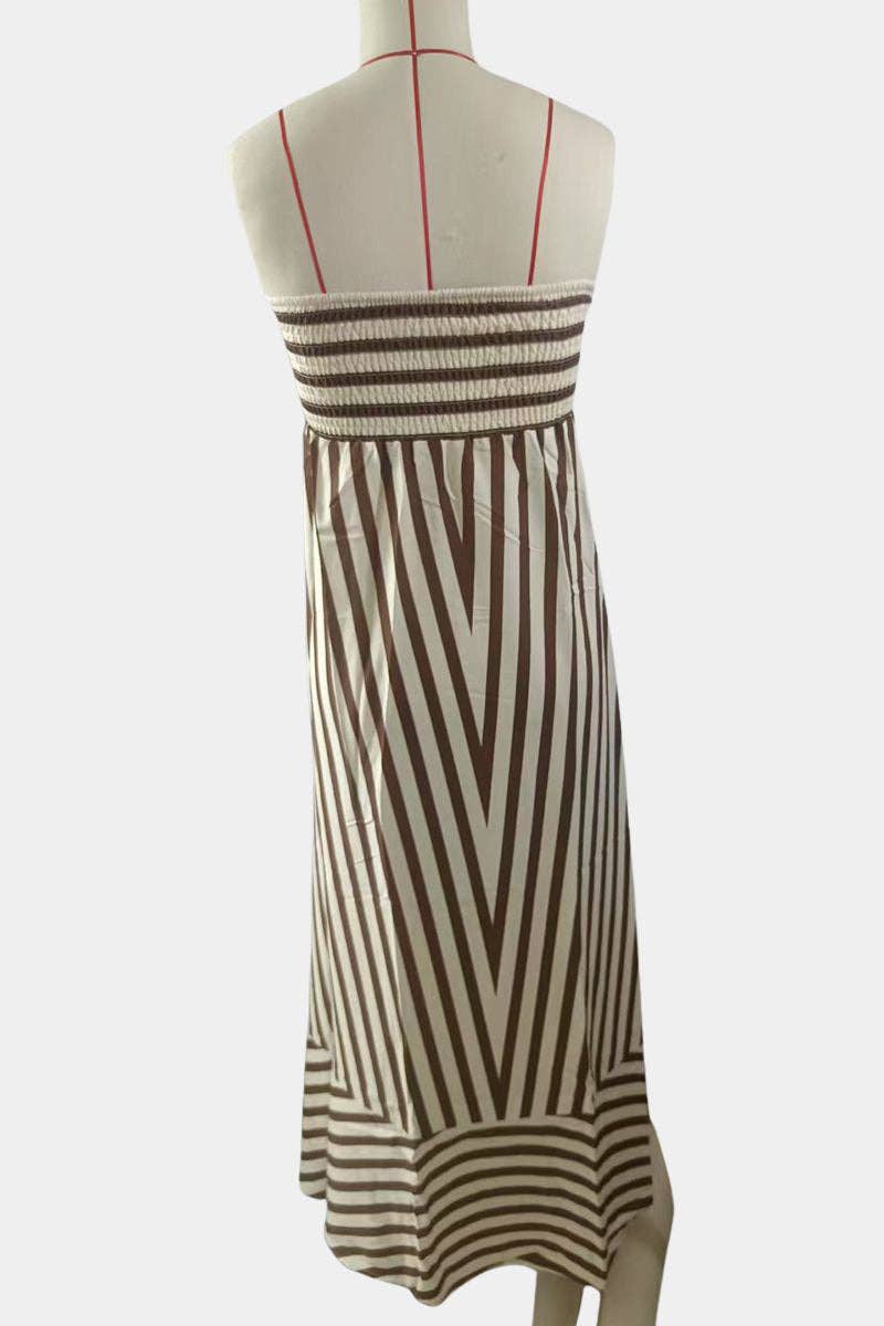 BROWN Strapless Striped Maxi Dress for wholesale on Faire6