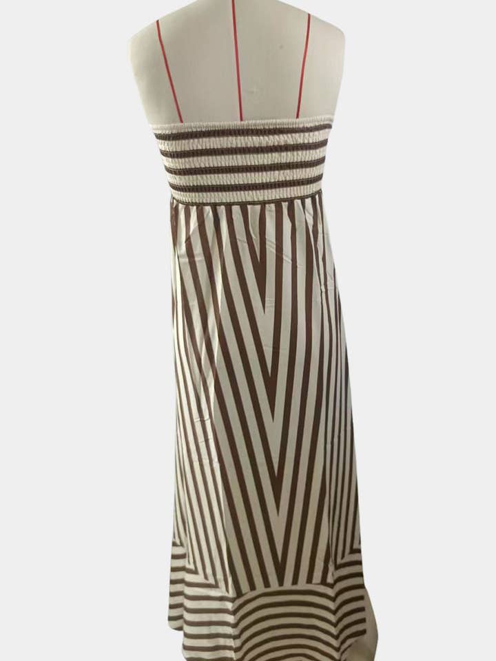 BROWN Strapless Striped Maxi Dress for wholesale on Faire6