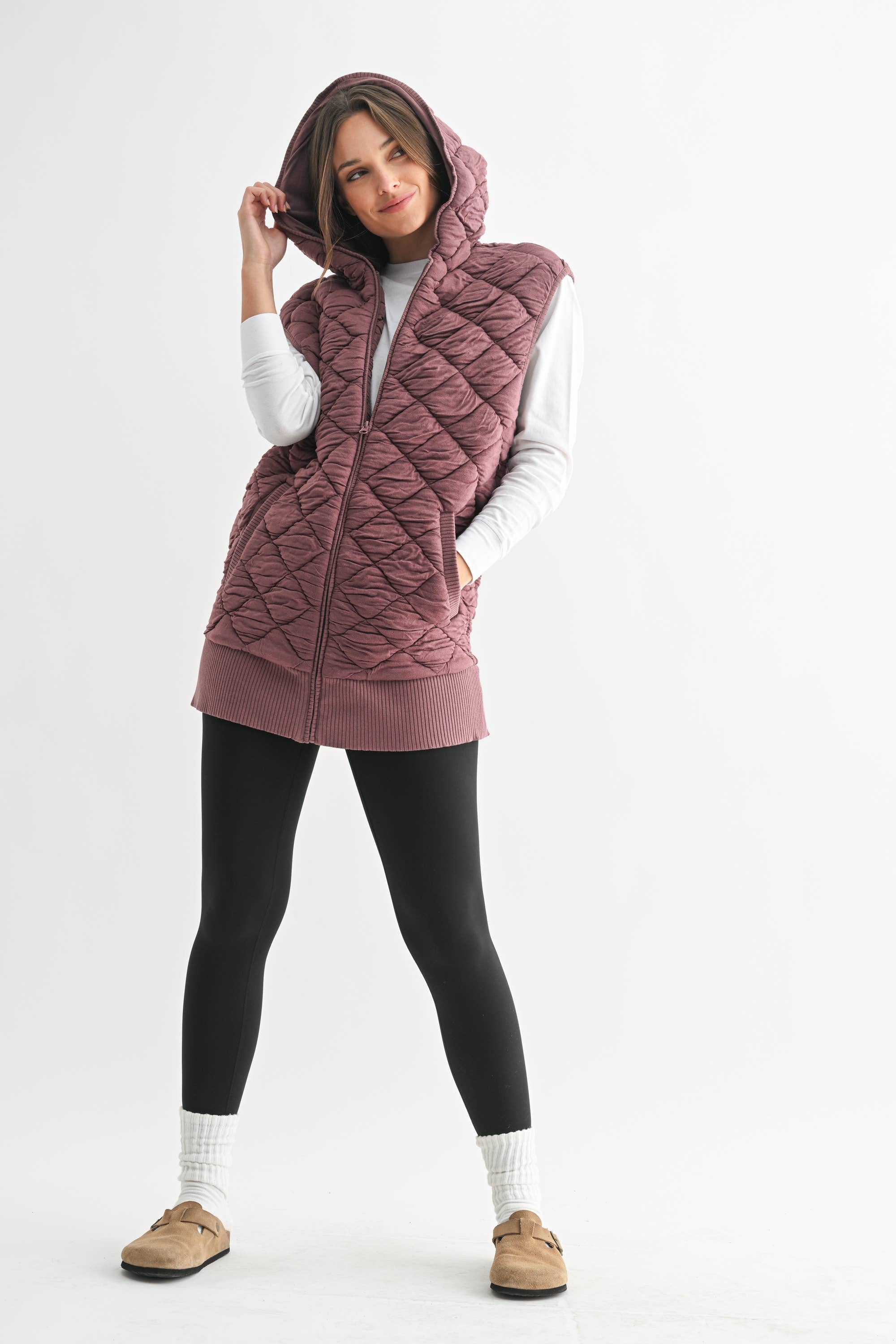 Mono B - Wholesale Outerwear Vest - Women's - Oversized Quilted Fleece Vest with Hood1