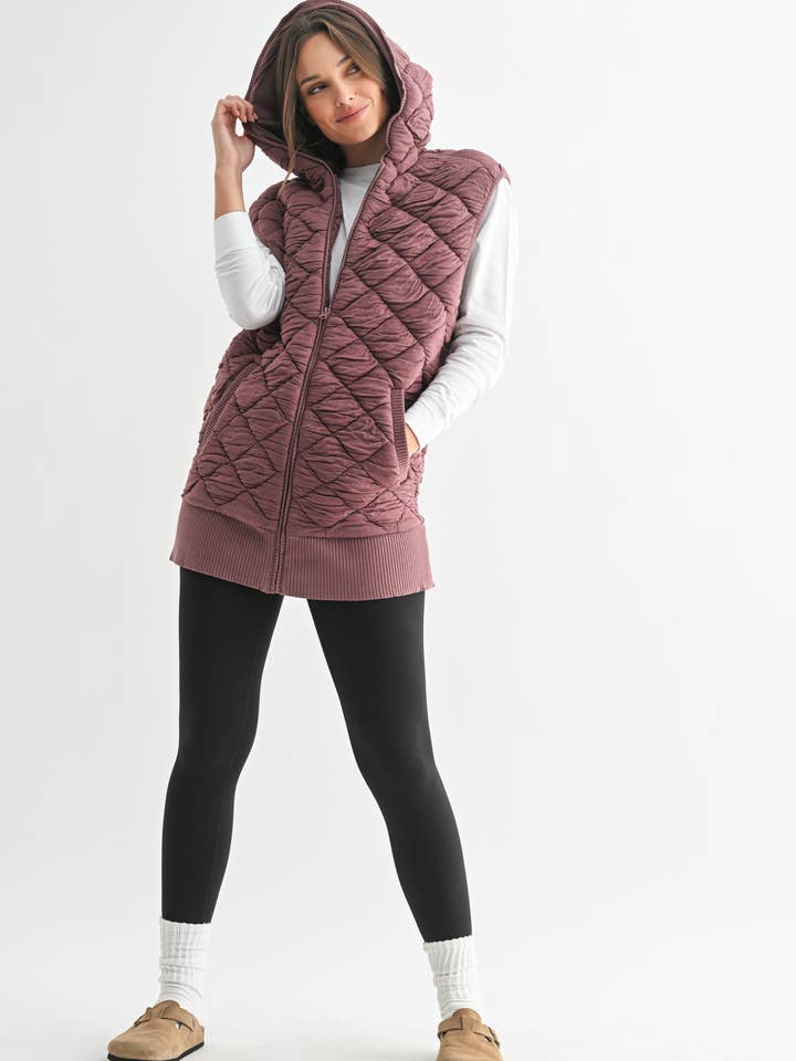 Mono B - Wholesale Outerwear Vest - Women's - Oversized Quilted Fleece Vest with Hood1