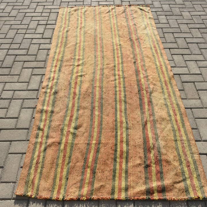 Vävd orange, grönrandig matta, 3,7x8 ft traditionell matta för wholesale av Vintage Rugs Loom