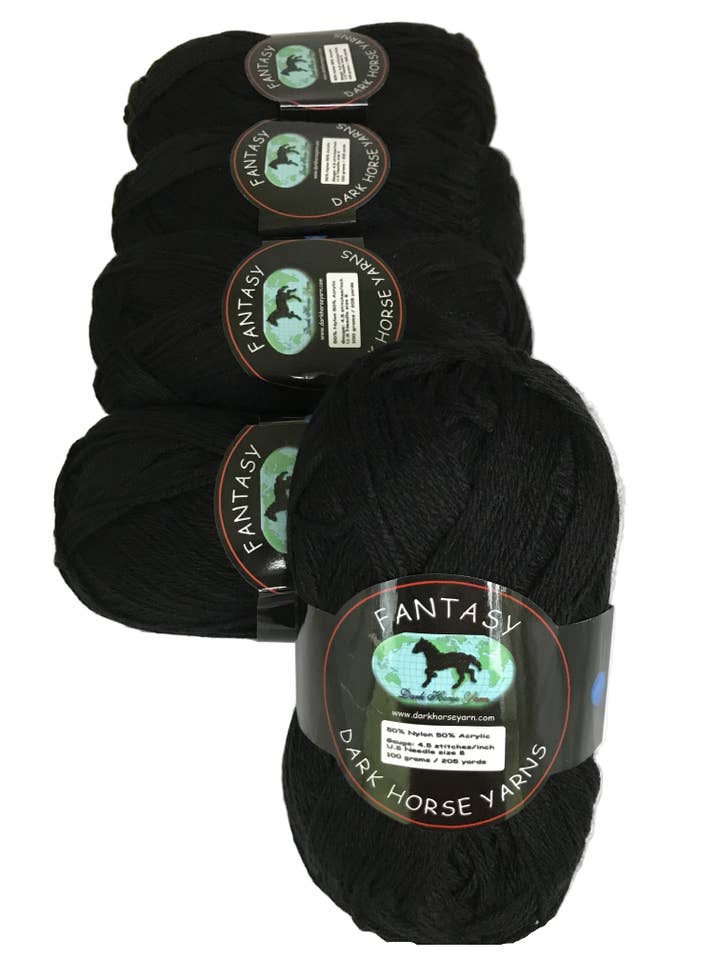 Dark Horse Yarns Fantasy #01 DL2334 Black Nylon Acrylic Blend Yarn 100 Gram 205 Yards Skein for wholesale by Garmy Books