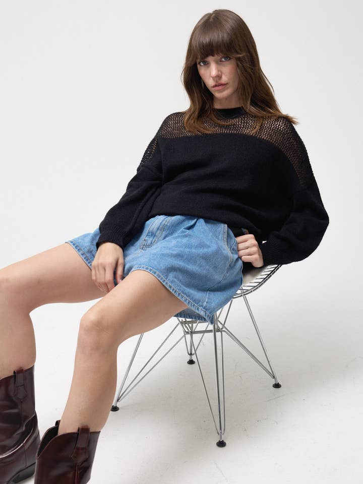 Sheer Shoulder Cozy Knit Pullover Top for wholesale by Lara Daisy