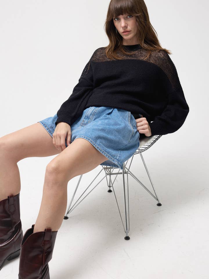 Lara Daisy - Wholesale Knit Top - Women's - Sheer Shoulder Cozy Knit Pullover Top2