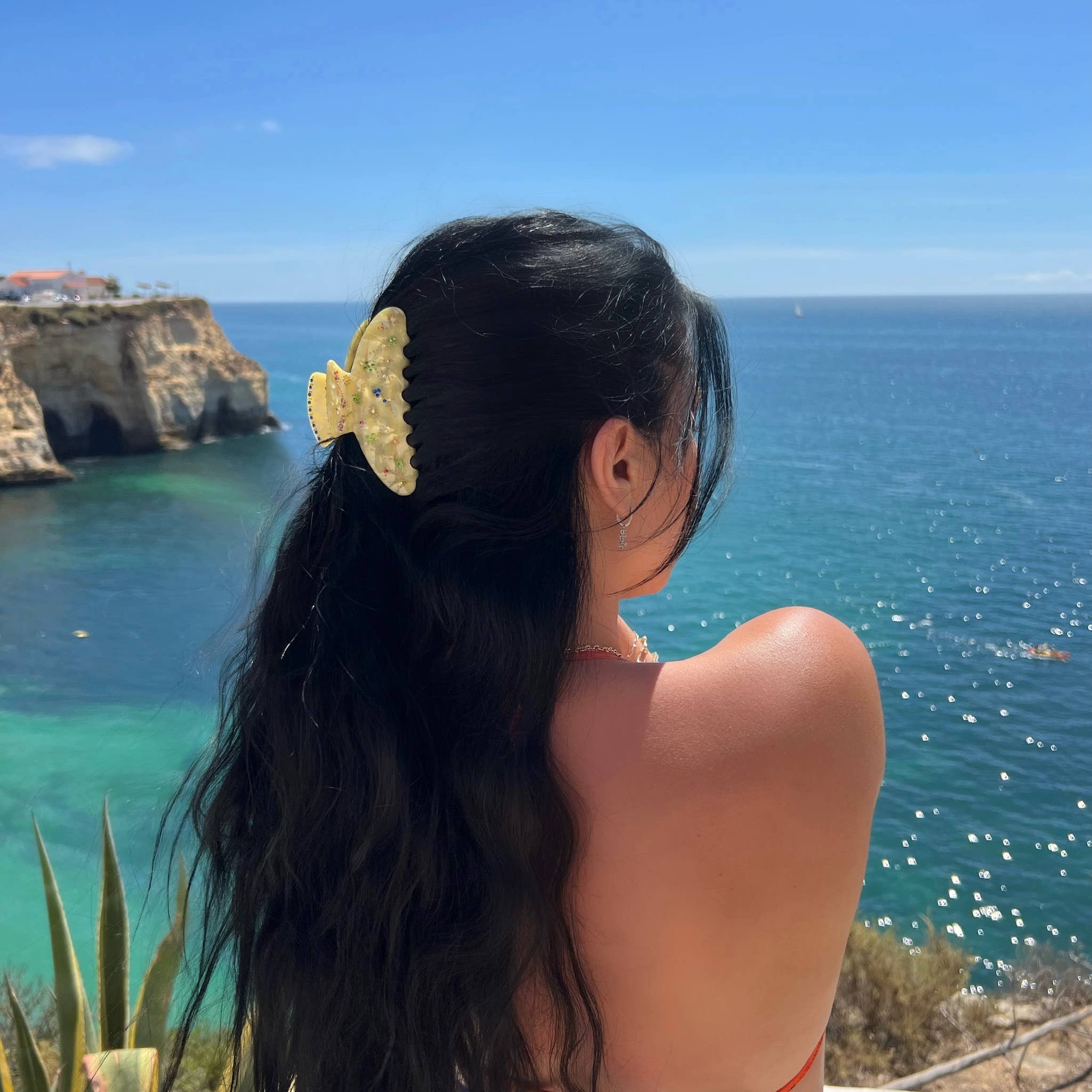 HoneyLux - Vente Pince à cheveux – femme - Griffe Glam en acétate écologique - Jaune soleil2