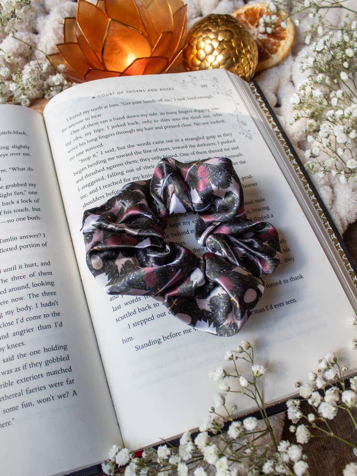 Bookish Satin Scrunchie | Dragon's Den for wholesale by Meaggie Moos