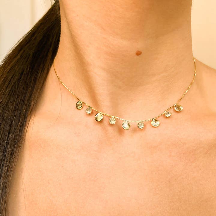 Box Link Dangle Charms Choker for wholesale by Lacosta Jewelry Corp