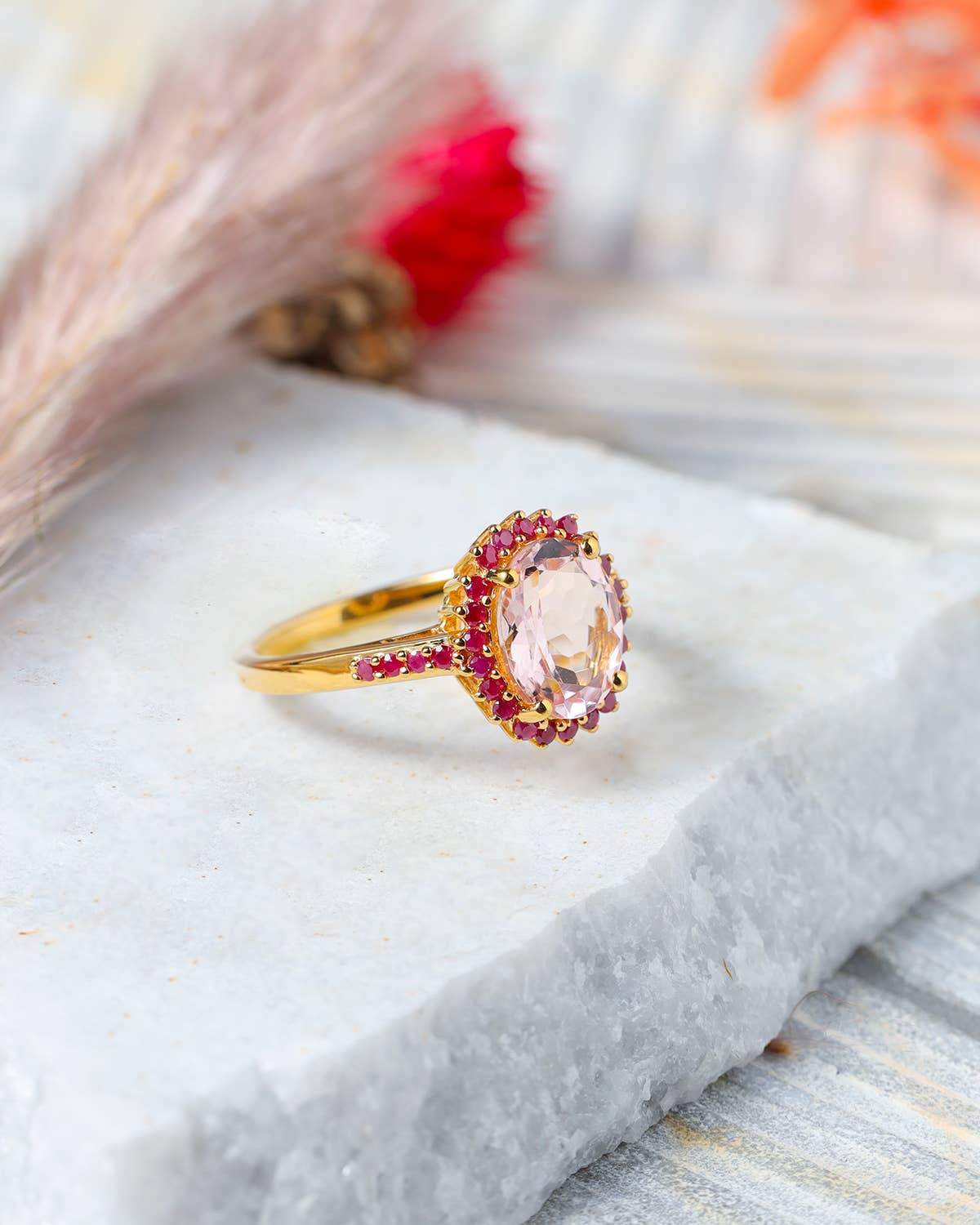 Tiramisu - Wholesale Single Stone/Solitaire Ring - 10K Yellow Gold Morganite Gemstone Rose Flame Ring3