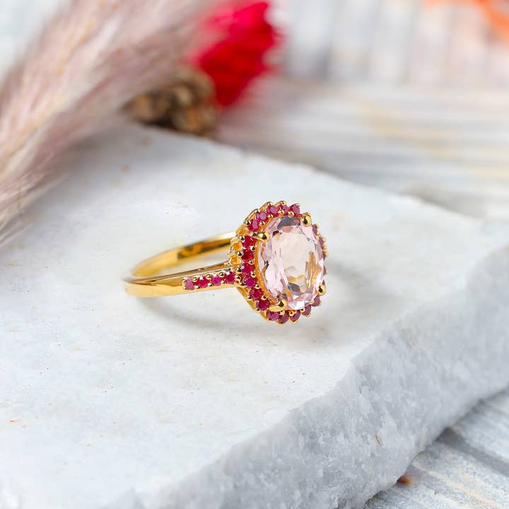 Tiramisu - Wholesale Single Stone/Solitaire Ring - 10K Yellow Gold Morganite Gemstone Rose Flame Ring3