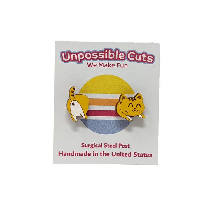 Unpossible Cuts - Wholesale Stud/Post Earrings - Cat Butt Wood Earrings