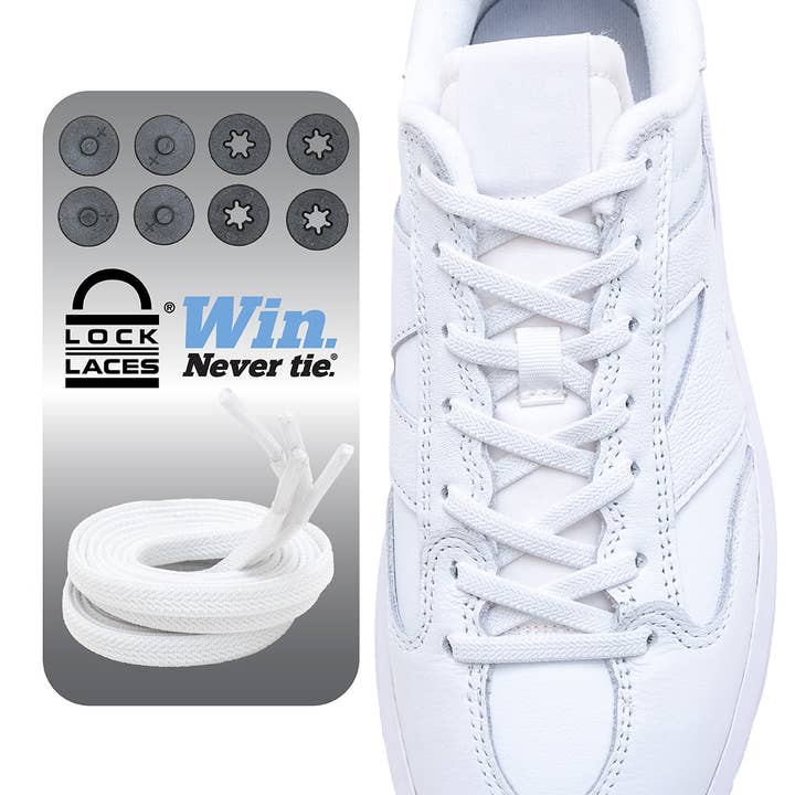 Flat Laces by Lock Laces - White - Elastic No Tie Shoelace and other Purchase Wholesale shoelace express. Free Returns & Net 60 Terms on Faire trending on Faire.