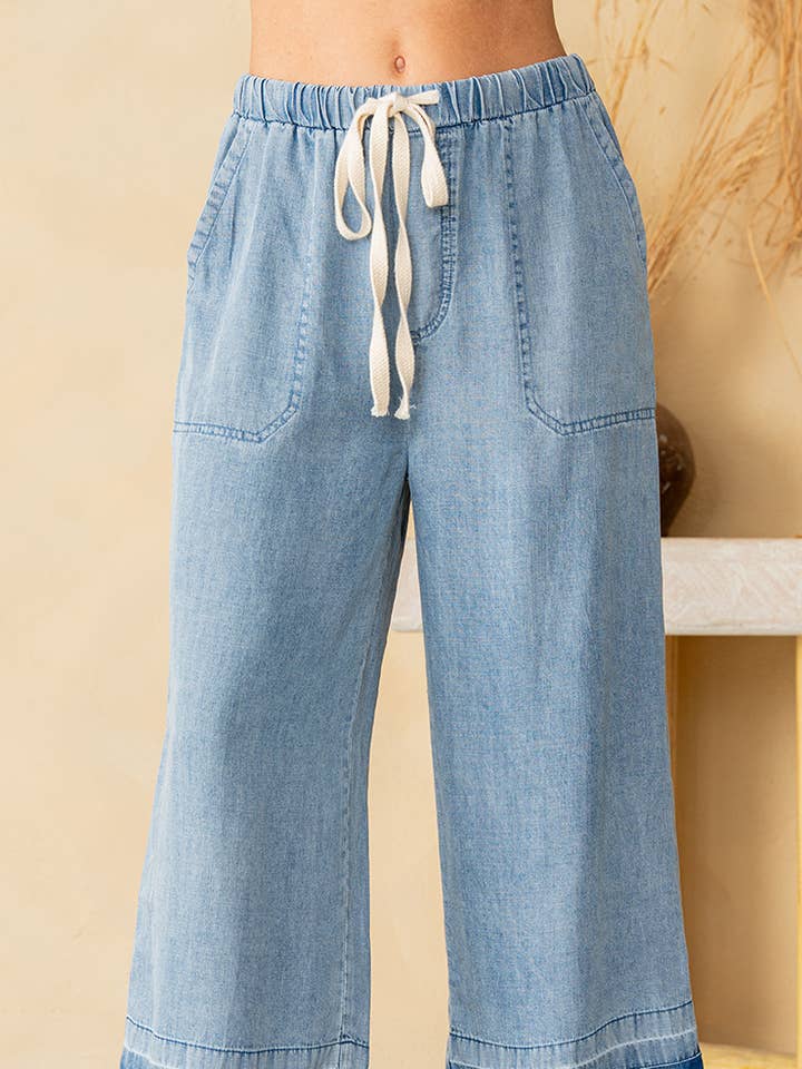 Weit geschnittene Denim-Hose mit aufgesetzten Taschen für den Großhandel von Sew In Love