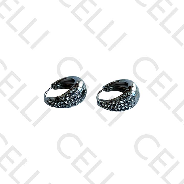 Celli Biju - Wholesale Hoop Earrings - Steel earring - teardrop hoop with rhinestones1