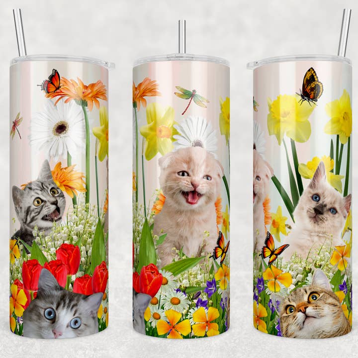 Katte og blomster 20 oz Sublimation Tumbler for engroshandel hos Twisted T Creations
